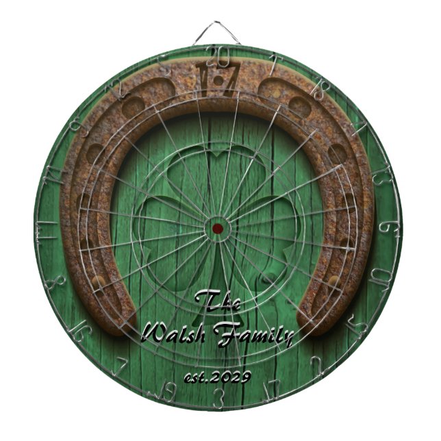 Rustic Lucky Horse Shoe Irish Family Custom Dartboard (Front)