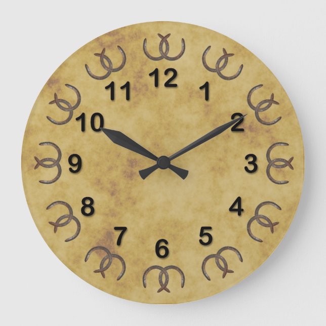 Rustic Lucky Horseshoes Distressed BG DIY Markers Large Clock (Front)