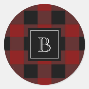 Rustic Lumberjack Buffalo Plaid Monogram Initial Classic Round Sticker