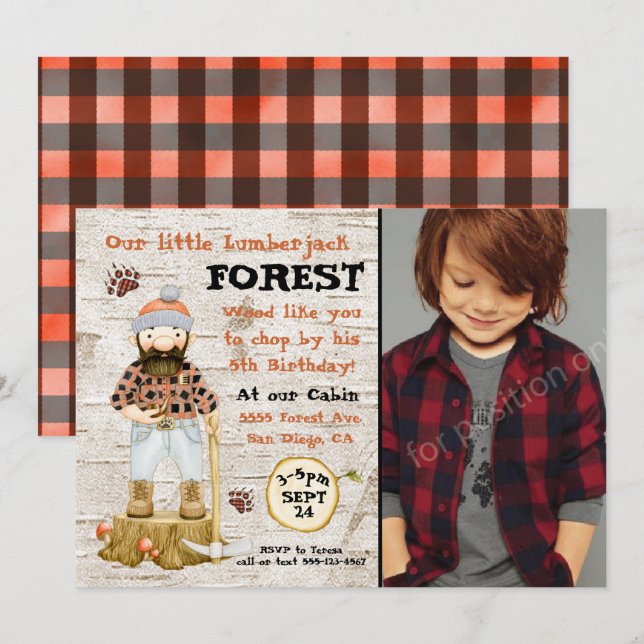 Rustic Lumberjack Photo Invitations (Front/Back)