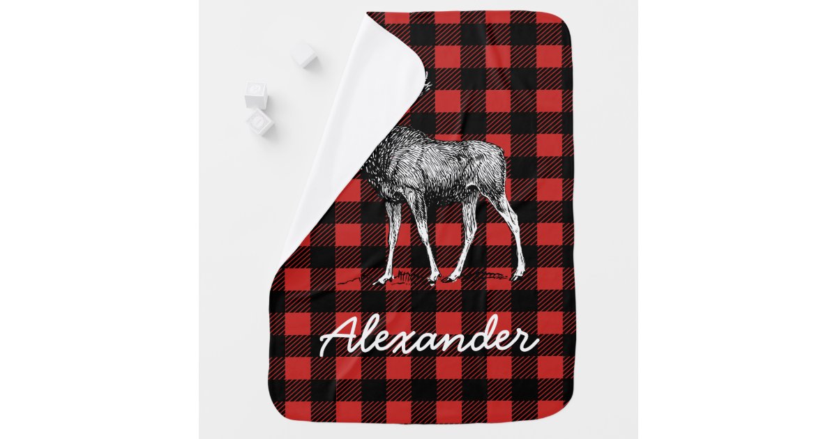 Rustic Lumberjack Plaid & Moose with Baby's Name Baby Blanket Zazzle