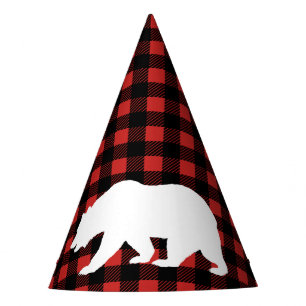 Rustic Lumberjack Plaid & White Bear Party Hat