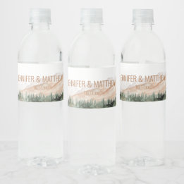 Rustic Luxe Nature Outdoor Mountains Wedding Favou Water Bottle Label