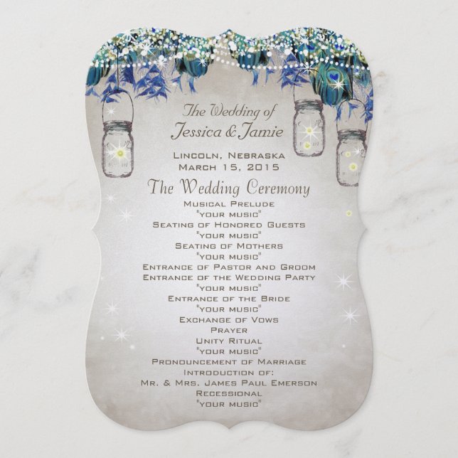 Rustic Luxe Peacock Programme de mariage (Devant)