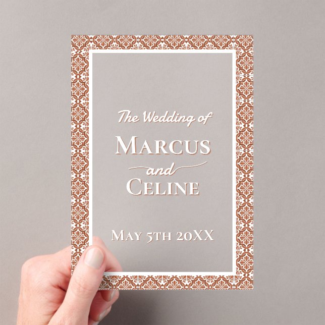 Rustic Luxury Terracotta Tile Burnt Orange Wedding Acrylic Invitations (Insitu (Handheld))