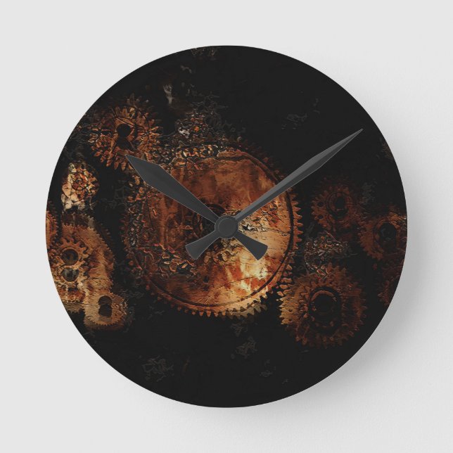 Rustic Machinery Gears - Steampunk Gears Round Clock (Front)