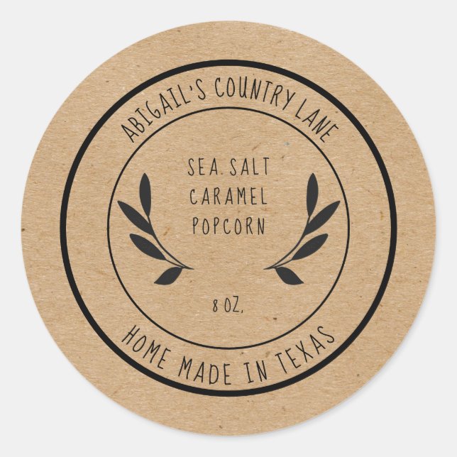 Rustic Made in Texas Sea Salt Caramel Food Label (Front)
