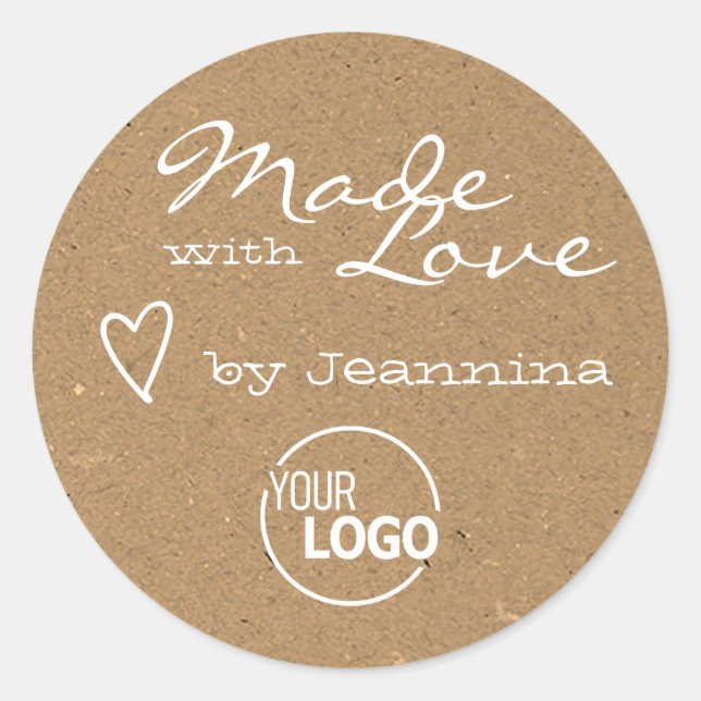 Rustic Made with Love Heart Symbol Kraft Paper  Classic Round Sticker (Front)