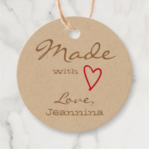 Rustic Made with Love Red Heart Symbol Kraft Paper Favour Tags