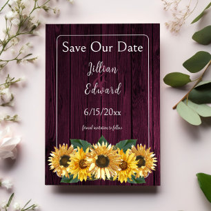 Rustic Magenta Sunflower Save The Date Announcement