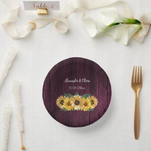 Rustic Magenta Sunflower Wedding Paper Bowls Plate