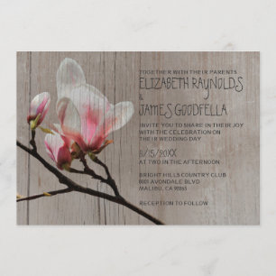 Rustic Magnolia Branch Wedding Invitations