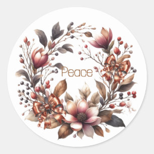 Rustic Magnolia Copper Bow Wreath Classic Round Sticker