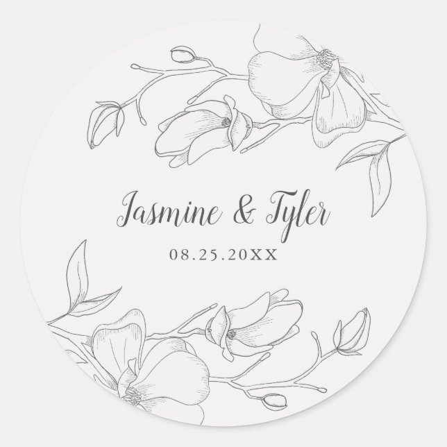 Rustic Magnolia Flower Wedding Favour Classic Round Sticker (Front)