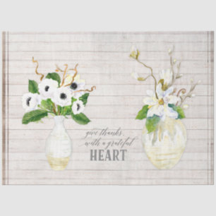 Rustic Magnolia White Floral Farmhouse Leaf Wood Tissue Paper
