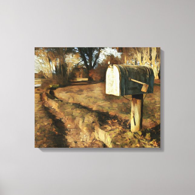 Rustic Mailbox on a Country Road Canvas Print (Front)