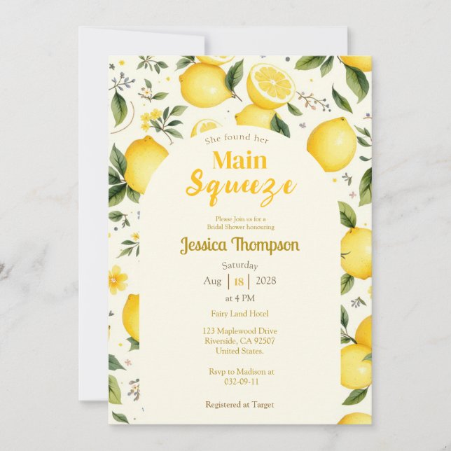  Rustic Main Squeeze lemon modern bridal shower Invitation (Front)