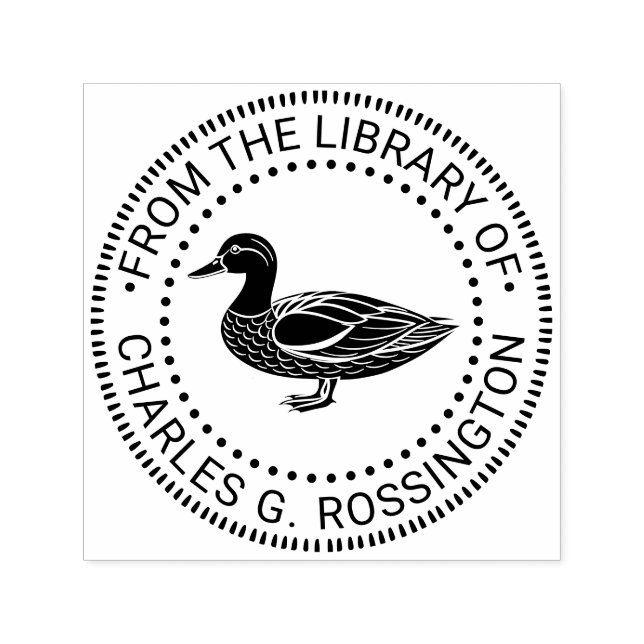 Rustic Mallard Duck Standing Library Book Name Self-inking Stamp (Design)