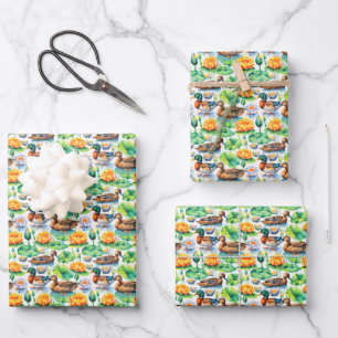 Rustic Mallard Ducks Blue Winged Teal Lilly Pads  Wrapping Paper Sheet
