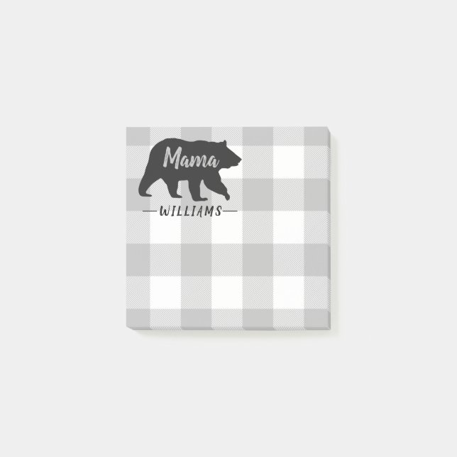 Rustic Mama Bear Grey Black Monogram Name 3x3 Post-it Notes (Front)