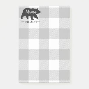 Rustic Mama Bear Grey Black Monogram Name 4x6 Post-it Notes
