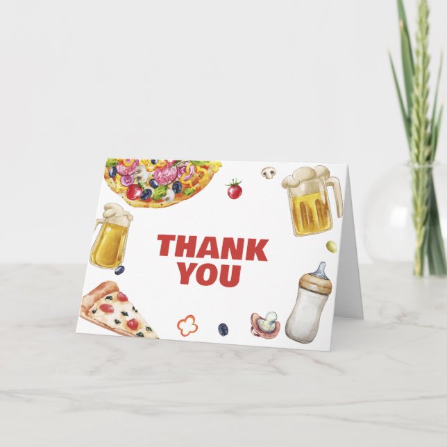 Rustic Mama Mia Pizza Beer Pacifier Baby Shower Thank You Card (Front)