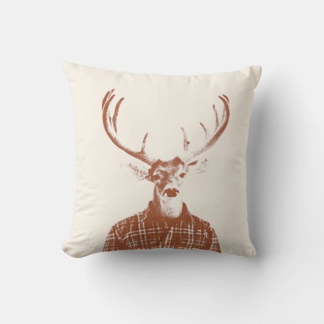 Rustic Man Buck with Antlers in Burnt Orange Throw Pillow (Front)