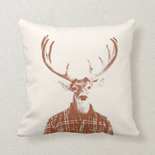 Rustic Man Buck with Antlers in Burnt Orange Throw Pillow