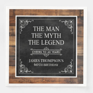 Rustic Man Myth Legend 60th Birthday Black  Napkin