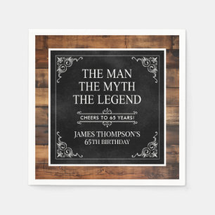 Rustic Man Myth Legend 65th Birthday Black  Napkin