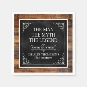 Rustic Man Myth Legend 75th Birthday Black  Napkin