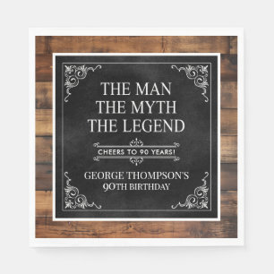 Rustic Man Myth Legend 90th Birthday Black  Napkin