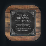 Rustic Man Myth Legend 90th Birthday Black  Paper Plate<br><div class="desc">He IS The Man The Myth The LEGEND! His life has been an amazing adventure and it's time to celebrate his legacy and him. This rustic wood backed textured black paper with white type and white scrolled corners 90th Birthday 7" square paper plates are perfect for honouring and celebrating this...</div>