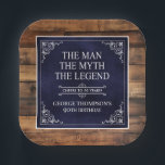 Rustic Man Myth Legend 90th Birthday Navy Blue  Paper Plate<br><div class="desc">He IS The Man The Myth The LEGEND! His life has been an amazing adventure and it's time to celebrate his legacy and him. This rustic wood backed textured navy blue paper with white type and white scrolled corners 90th Birthday 7" square paper plates are perfect for honouring and celebrating...</div>