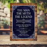 Rustic Man Myth Legend Photo 60th Birthday Invitation<br><div class="desc">He IS The Man The Myth The LEGEND! His life has been an amazing adventure and it's time to celebrate his legacy and him. This rustic wood backed textured navy blue paper with white type and and white scrolled corners 60th Birthday invitation is perfect for inviting friends and family to...</div>