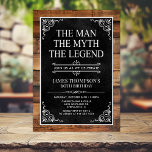 Rustic Man Myth Legend Photo 60th Birthday Invitation<br><div class="desc">He IS The Man The Myth The LEGEND! His life has been an amazing adventure and it's time to celebrate his legacy and him. This rustic wood backed textured black paper with white type and and white scrolled corners 60th Birthday invitation is perfect for inviting friends and family to join...</div>