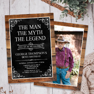 Rustic Man Myth Legend Photo 90th Birthday Invitation