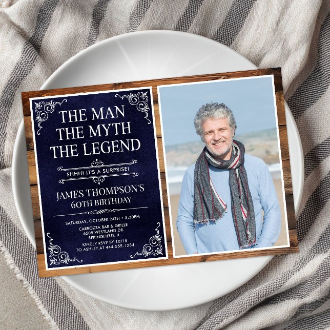 Rustic Man Myth Legend Surprise 60th Birthday Invitation (Creator Uploaded)
