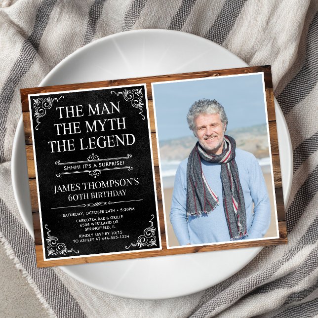 Rustic Man Myth Legend Surprise 60th Birthday Invitation (Creator Uploaded)