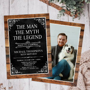 Rustic Man Myth Legend Surprise Photo 50 Birthday Invitation