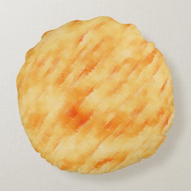 Rustic mango yellow like textured painting round pillow (Back)