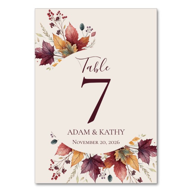Rustic Maple Leaf Fall Wedding Table Numbers (Front)