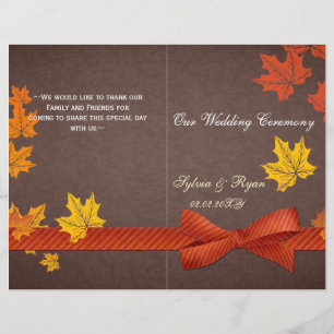 Rustic maple leaves fall   bi fold Wedding program