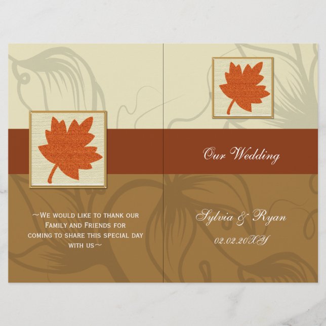 Rustic maple leaves fall  bi fold Wedding program (Front)