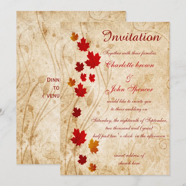 Rustic,maple leaves fall invitations (Front/Back)