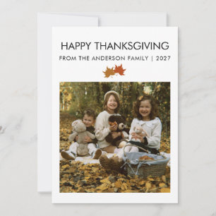 Rustic Maple Leaves Thanksgiving Family Photo Holiday Card