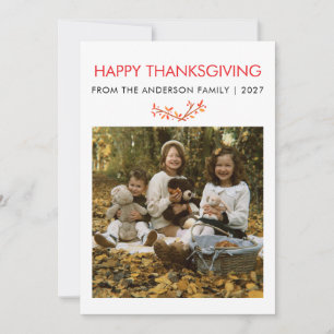 Rustic Maple Leaves Thanksgiving Family Photo Holiday Card