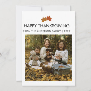 Rustic Maple Leaves Thanksgiving Family Photo Holiday Card