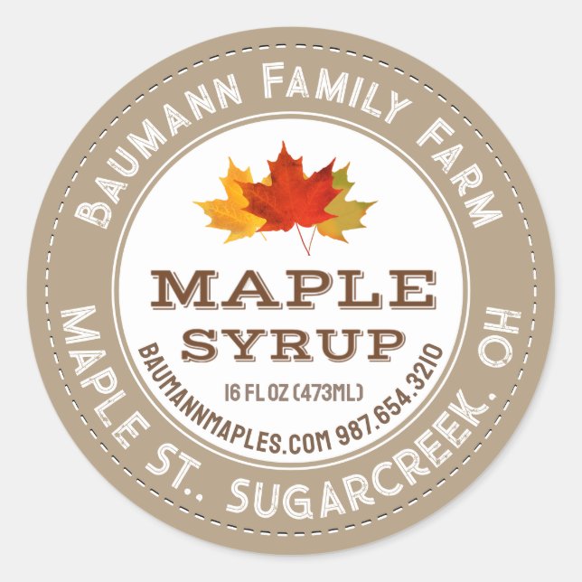 Rustic Maple Syrup Label Colourful Maple Leaves  (Front)
