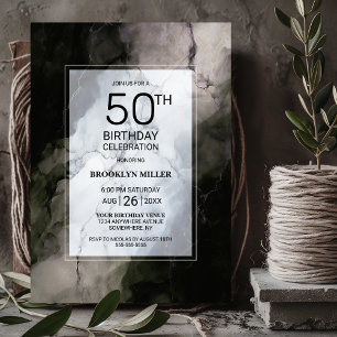 Rustic Marble 50th Birthday Party Invitation